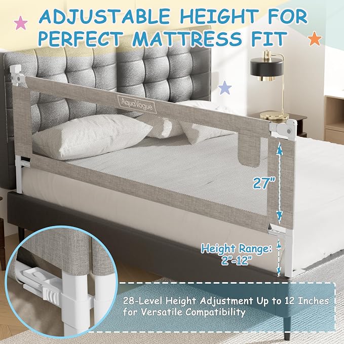 3-Pack Queen Size Bed Rails for Toddlers -Height Adjustable Toddler Bed Rail Guard Specially Designed for Queen Size Bed (78.7"x78.7"x60"-Grey)