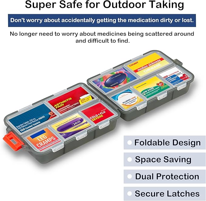 2026 New Extra Large Pill Box with Medicine Labels Travel Essentials Daily Med Container Mini Medication Organizer Storage Organizer Case 7 Day Pill Organizer(Grey)