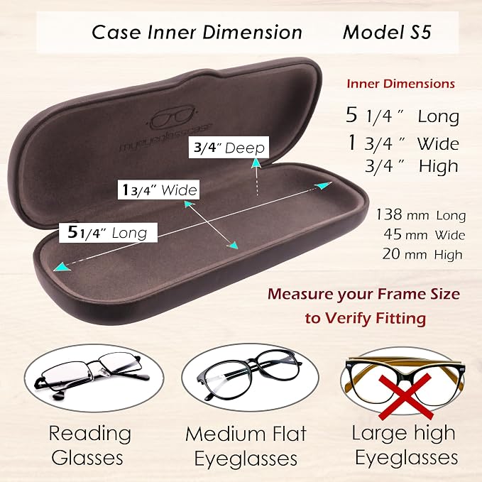 MyEyeglassCase Men Small Glasses case - Eyeglasses Hard Shell Holder Pouch & Cloth-Reading Slim & Narrow Case Heavy Duty