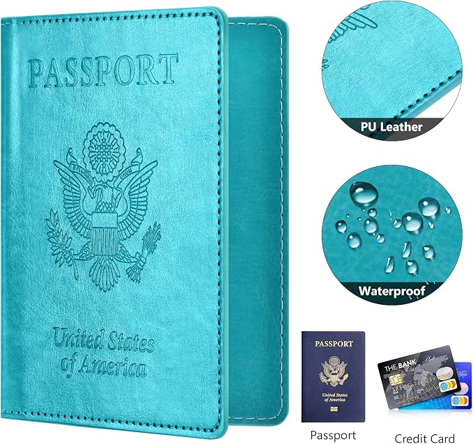 Passport and Vaccine Card Holder Combo with Vaccine Card Slot, Passport Wallet, Passport Cover/ Case for Women and Men(AK-turquoise)