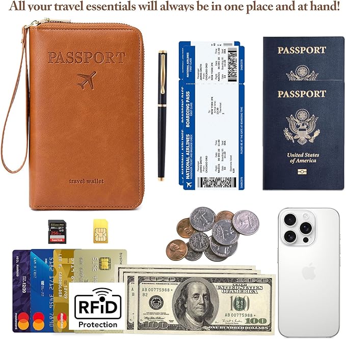 Passport Holder for Travel Women and Men RFID Blocking Passport Holder with Zipper Multi-functional Passport Wallet Passport Case Passport cover Travel Essentials