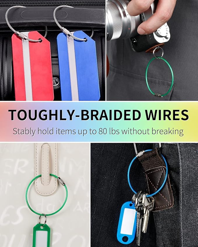 Uniclife 4 Inch Wire Keychain Cable Heavy Duty Stainless Steel Key Ring | Large Holder for Luggage Tag Keeper Travel, 1.8 mm Braided, 4.8 Inch Length, 1.6 Diameter, 80 lbs Hold, Corrosion Resistant