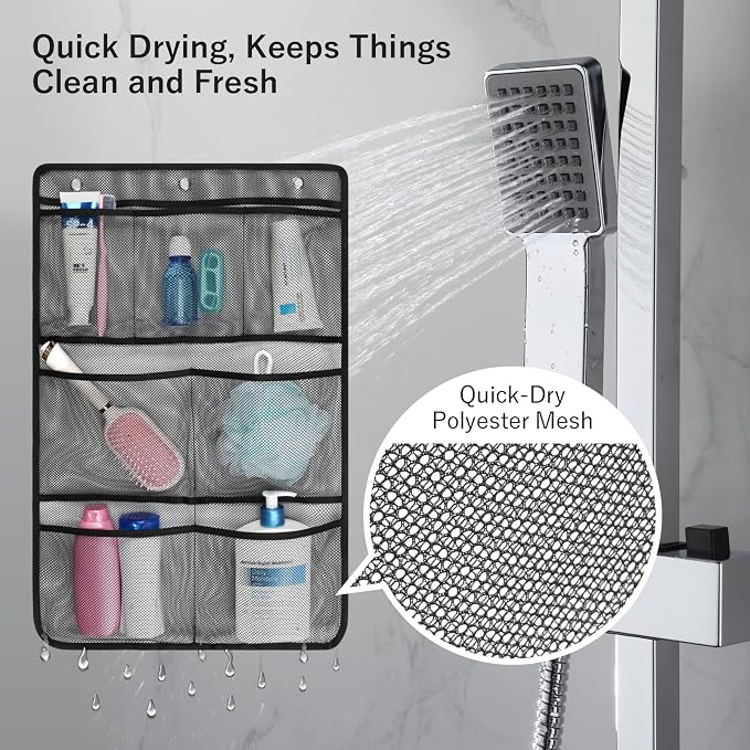 F-color 7-Pocket Mesh Shower Caddy - Hanging Shower Organizer for Cruise | Quick-Dry & See-Through Mesh for Toiletries, Fits Shower Rod Rings or Sticky Hooks for Bathroom & RV, Cruise Essentials 2026
