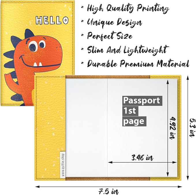 Passport Cover for Kids, Women and Men, Cute Travel Passport Holder (Hello Dino)