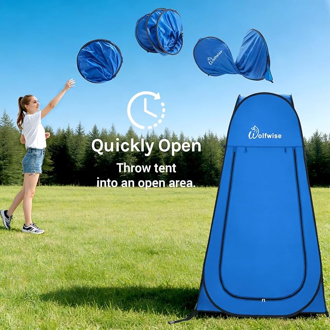 WolfWise Pop Up Shower Tent for Camping Essentials, Compact & Lightweight | Portable Instant Changing Tent with Window & Carry Bag, Privacy Dressing Room Bathroom for Outdoor, 6'3"/6'11" H