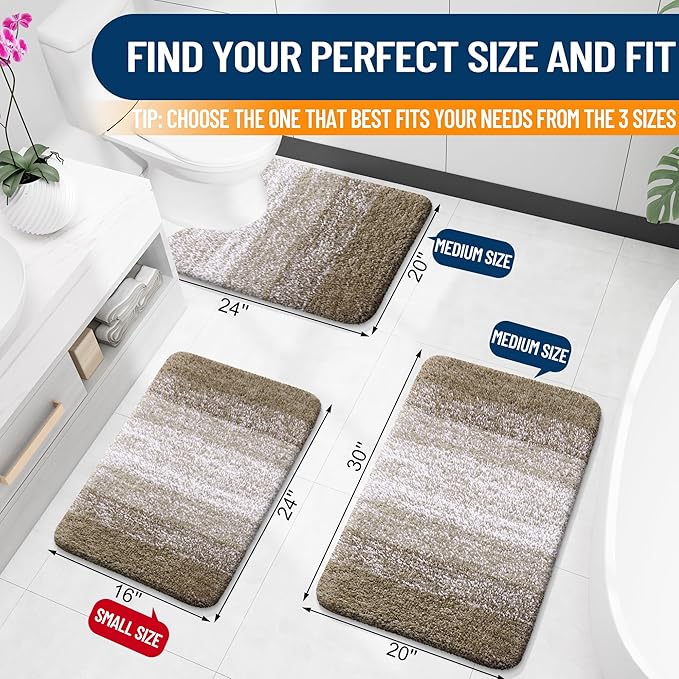 OLANLY Bathroom Rug Set 2 Piece, Soft Absorbent Microfiber Bath Mats and U-Shaped Contour Toilet Rug, Non-Slip, Machine Wash Dry, Plush Shaggy Bath Mats for Bathroom (24"x16"+U24 x20, Coffe)