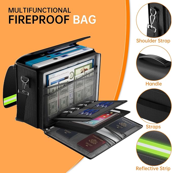 DocSafe 5200°F Large Fireproof＆Wate-Resistant Document Bag, Vinyl Record Storage Box with Lock