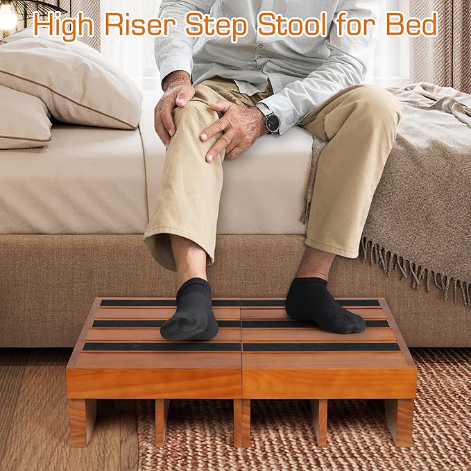 Wooden Step Stool, 6.5" One Step Stool, Non-Slip Outdoor Steps, Heavy Duty Wooden Platform Mobility Step, Half Steps for Seniors Adults with Bad Knee (6.5" Height)