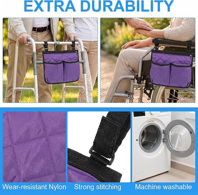 Walker Bag for Folding Walker Walker Basket with Reflective Safety Strips Foldable Wheelchair Storage Bag with 2 Adjustable Straps for Night Visibility Seniors Elderly