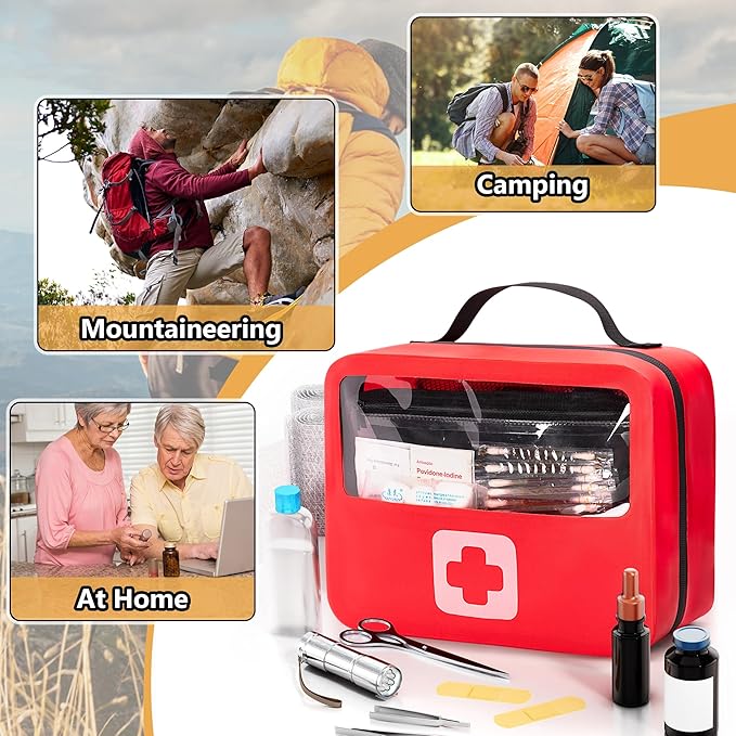 Marscamd Waterproof Empty First Aid Bag with a Detachable Panel | Small Medical Bag with Molle System, Red (Bag Only)