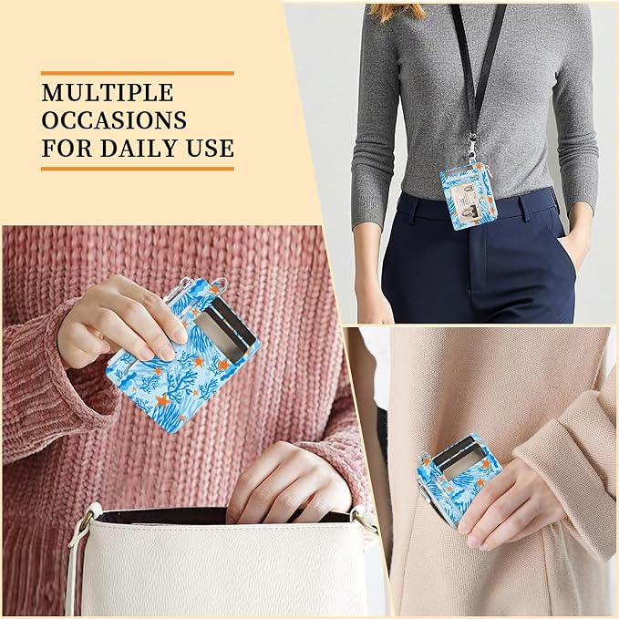 Hancynir Ocean Sea Starfish Slim Wallet Women Credit Card Holder RFID Small | Zipper Pocket Wallet, Thin Travel Coin Purse, Ladies Women Gifts, Minimalist Card Case, 6 Card Slots, ID Window, PU Leather