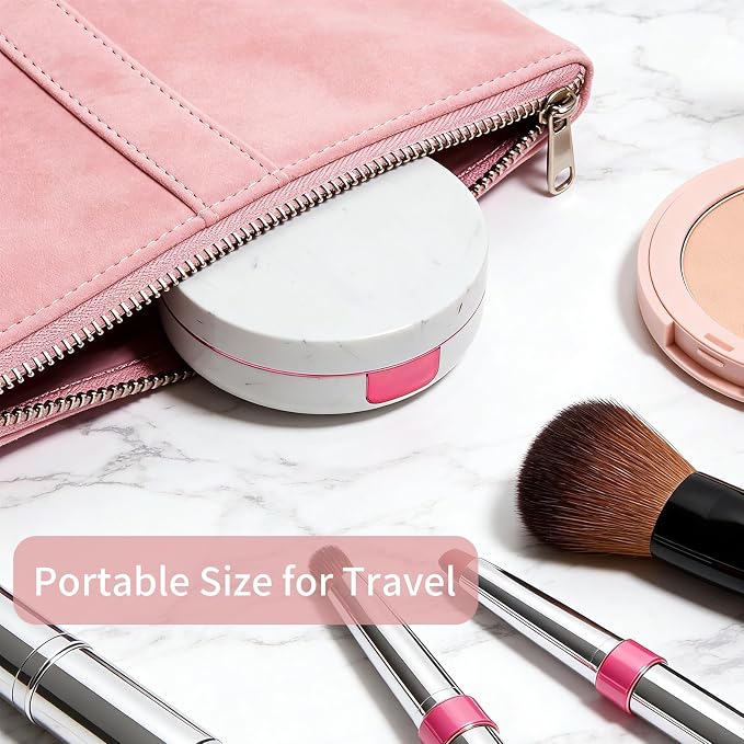 2 Pack Contact Lens Case, Portable Eye Contacts Colored Lenses Applicator Remover Tool Kit with Mirror Solution Bottle for Daily Makeup Office Travel Outdoor (Rose Pink Marble)