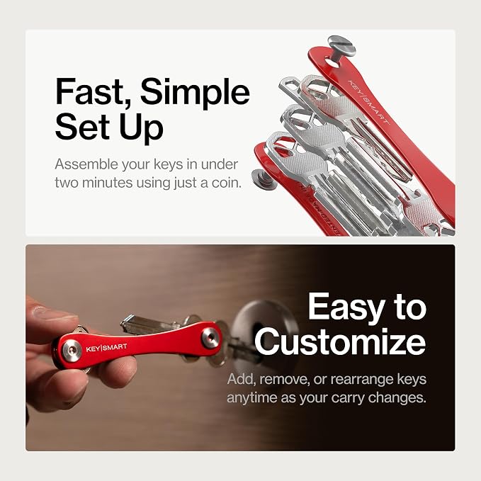 KeySmart Original Key Holder - Compact Key Organizer for Key Chain, Minimalist Clutter-Free EDC Keychains Key Ring, Red, 14 Keys