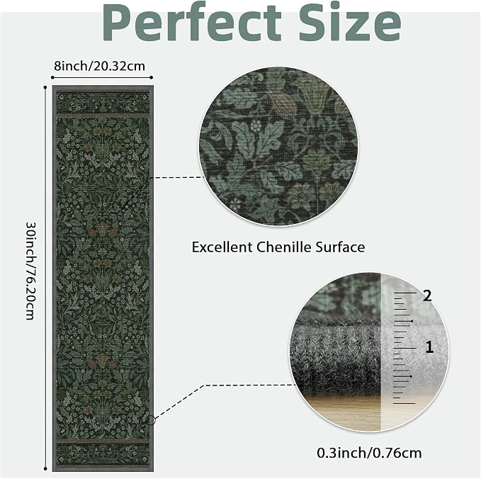 sarben 8"x30" Non Slip Stair Treads for Wooden Steps 15Pk, Dark Sage Green | Peel and Stick Carpet Stair Runner with TPE Adhesive Backing, Carpet for Added Safety, Pet and Senior Friendly