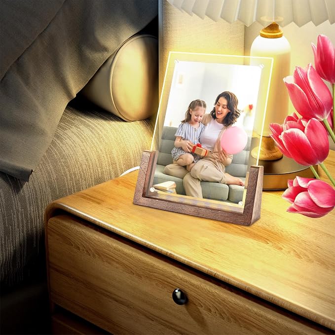 2 Pack 5x7 Picture Frame with Light, Gift Packaging, Gifts for Mom Wife or Female Friends, Clear Acrylic Frames Fits Photos of 4 x 6 or 5 x 7 In (Horizontal & Vertical)