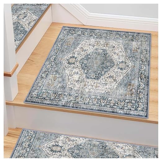 8”x 30” Carpet Stair, Anti-Slip Carpet Treads for Wooden Steps, Self-Adhesive Decorative Stair Runners, Slip-Resistant Treads for Indoor Wooden Staircases (1, Blue, 30X30 inch)
