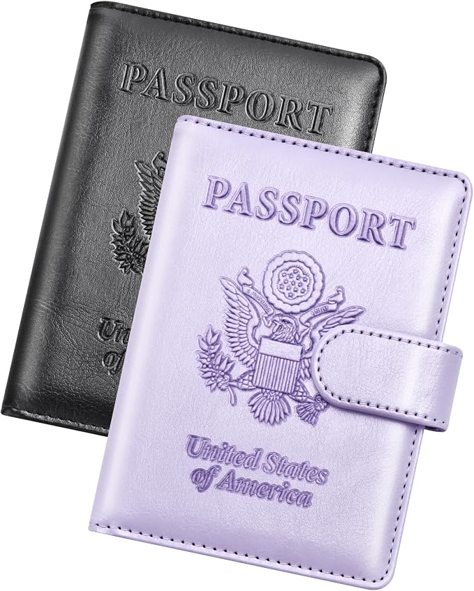 Herain Passport Holder for Travel Essentials, 2 Pcs Passport Cover Wallet Case Travel Gifts Women Men Family, RFID Passports Book Card Holders Travels Cruise Accessories Must Haves