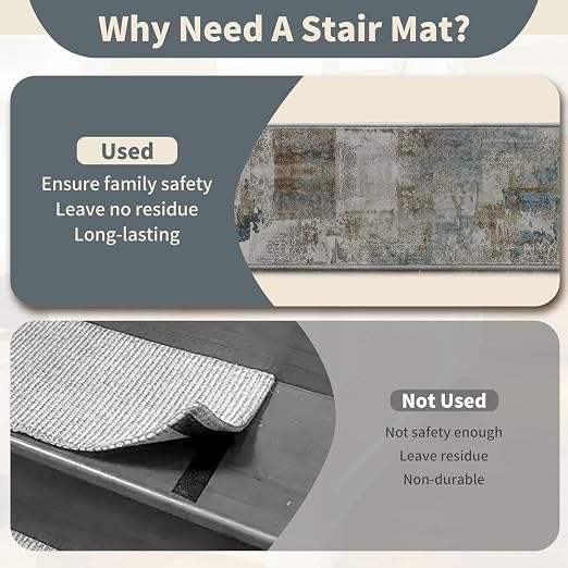 Non Slip Stair Treads for Wooden Steps, 4 Pack 8"x30" Washable Carpet | 8x30 in soft chenille polyester stair treads with reusable TPE backing for indoor wood stairs, dogs, kids, and seniors