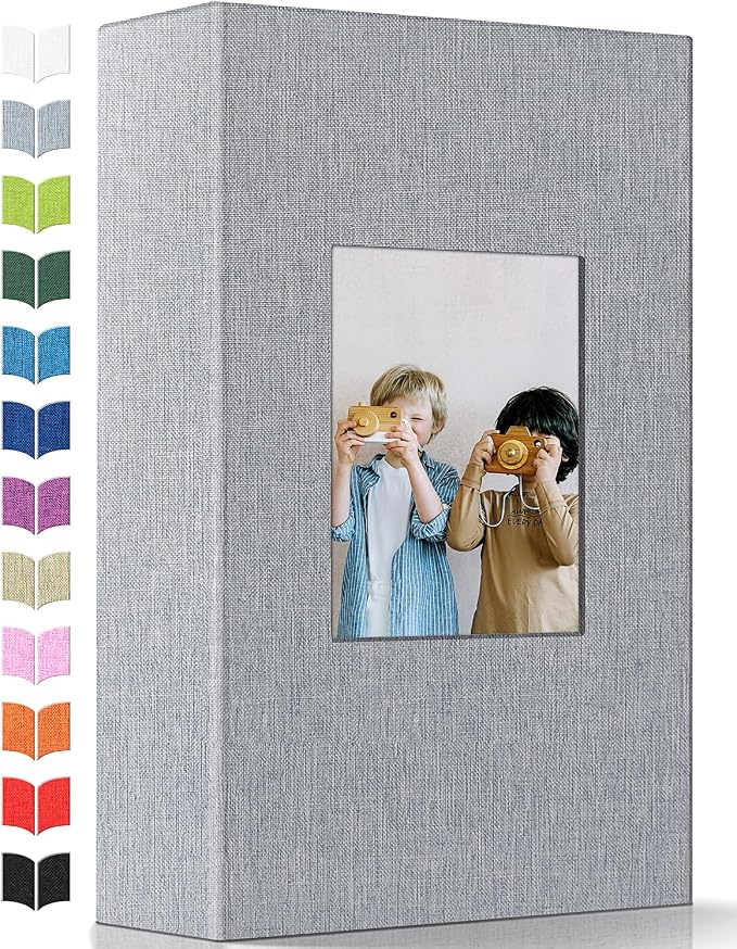 Artfeel Photo Album 4x6 with 300 Pockets,Slip-in Picture Albums,Linen Cover Memory Book with Front Window,White Page Vertical Photo Book for Wedding,Family,Anniversare,Baby,Vacation,Father's Day