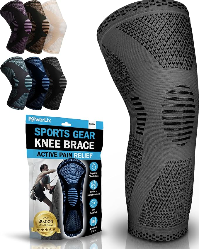 Powerlix Knee Brace with Support and Pad for Pain Relief, Medical Knee Support, Compression Knee Sleeve for for Men & Women Knee Support for Running, Basketball, Volleyball