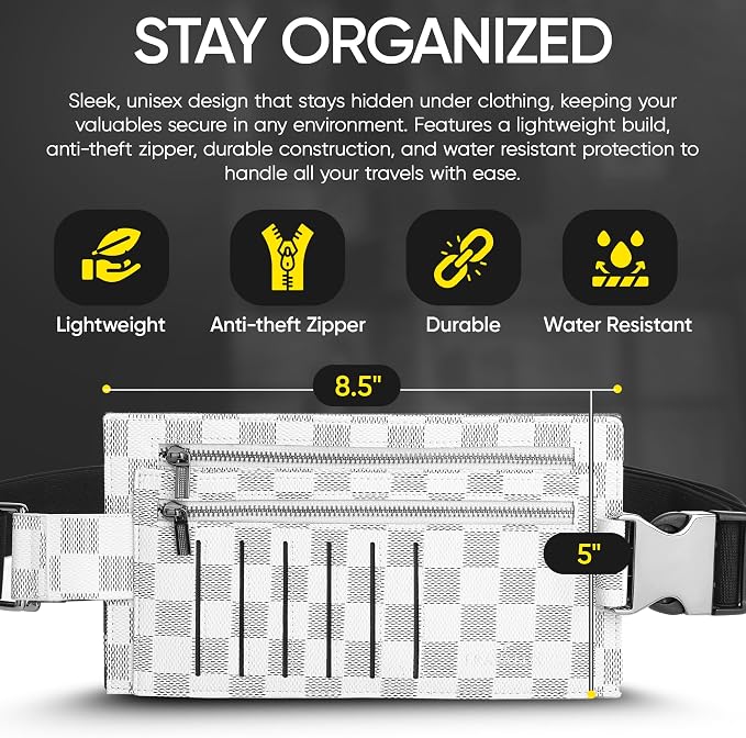 Luxury Travel Wallet – Hidden Money Belt, RFID-Blocking, Anti-Theft Passport Holder for Men & Women (White)