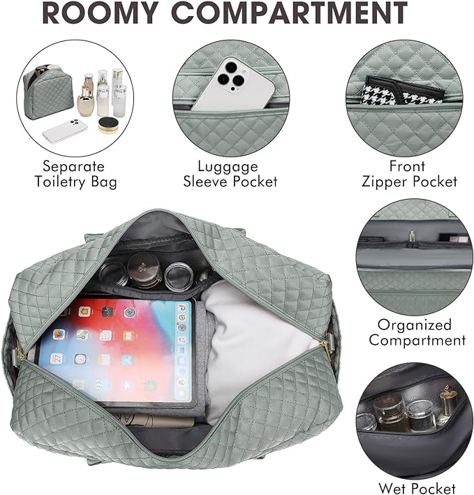 Travel Duffle Bag Weekender for Women - 38L Carry-On Overnight Personal Item Bag with Shoe Compartment & Wet Pocket Weekend Tote Bags with Toiletry Hospital Bags for Labor and Delivery