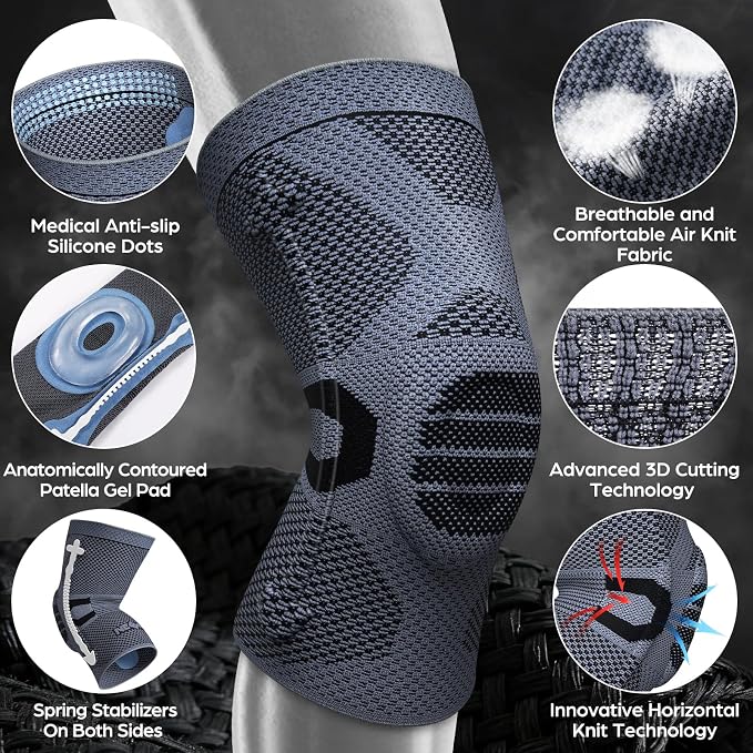 NEENCA Professional Knee Brace for Pain Relief, Medical Knee Compression Sleeve, Upgraded Knee Support with Horizontal Knit Tech for Meniscus Tear, ACL, Arthritis, Joint Pain, Runner, Workout...