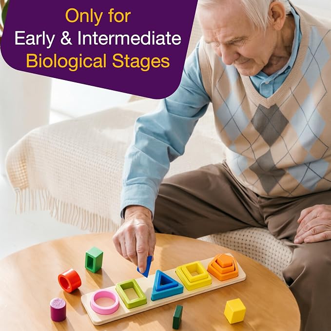 Dementia Toys for Seniors, Wooden Activities for Alzheimer Patients | Easy Color & Number Cognitive Dementia Product for Elderly, 15 Pieces Parkinson Game Puzzle Shape Pattern Matching Board Gift