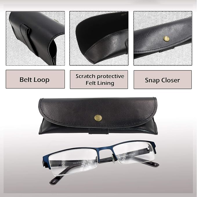 MyEyeglassCase Men Small Glasses case - Eyeglasses Hard Shell Holder Pouch & Cloth-Reading Slim & Narrow Case Heavy Duty