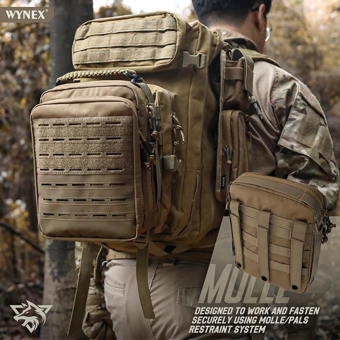 WYNEX Tactical Molle Admin Pouch, Molle Pouches of Double Layer Design | Utility EDC Pouch Organizer, Modular Tool Pouch, Medical EMT Attachment Bag,Large Capacity, Elastic Webbing Insert Panel
