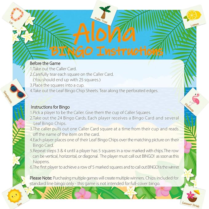 WATINC 41pcs Hawaiian Bingo Game, Tropical Summer Party Games with 24 Players, Hawaiian Bingo Cards for Kids School Classroom Party Supplies Activity, Luau Party Favors Gifts for Kids Toddlers