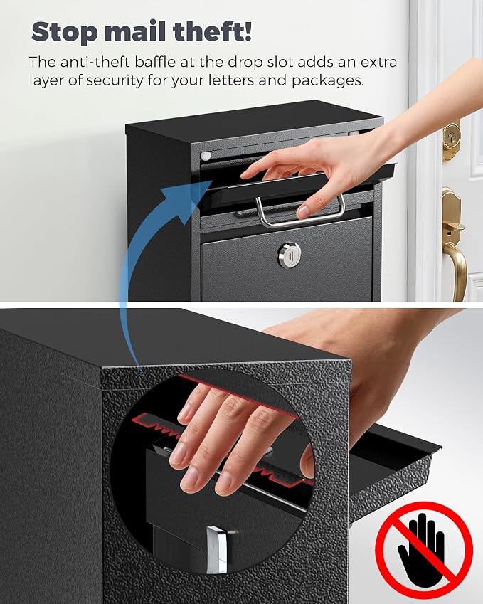 LAND·VOI Mailbox for Outside Wall Mount, Heavy Duty Rustproof, Anti-Theft Locking Mailbox with 4 Keys, Weatherproof for Residential & Apartment, 12.2"×9.5"×4.7", Black, Small