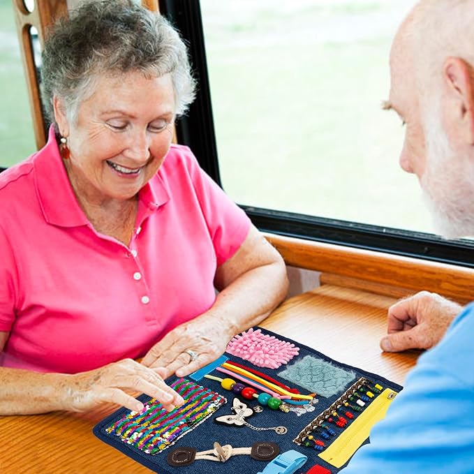 Fidget Blanket for Elderly & Dementia Patients, Sensory Motor Aid Blanket for Memory Loss Seniors, Calming Fidget Products for Alzheimer, Anxiety Relief & Restlessness Reducing Comfort Blanket