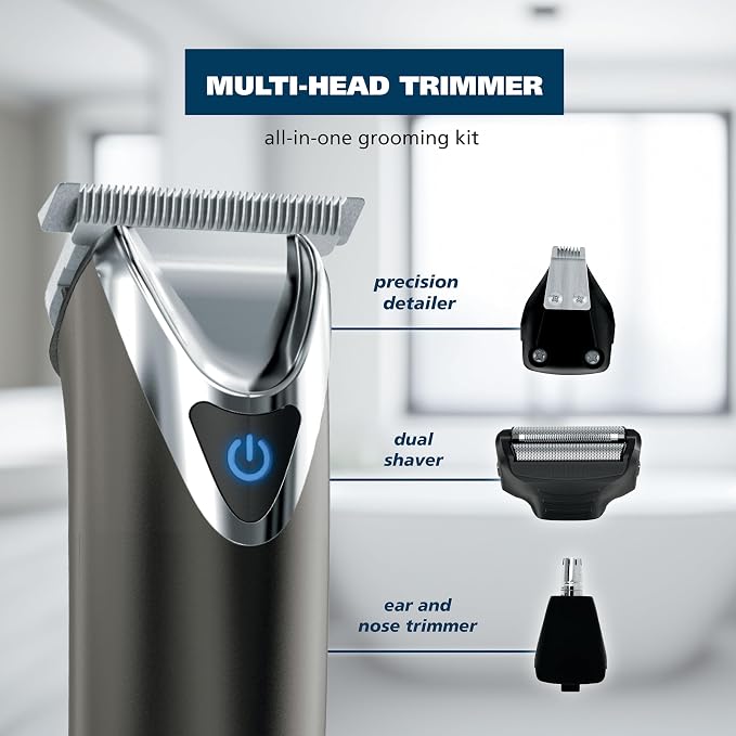 Wahl USA Stainless Steel Lithium Ion 2.0+ Slate Beard Trimmer for Men | Electric Shaver, Nose Ear Trimmer, Rechargeable All In One Men'S Grooming Kit – Model 9864