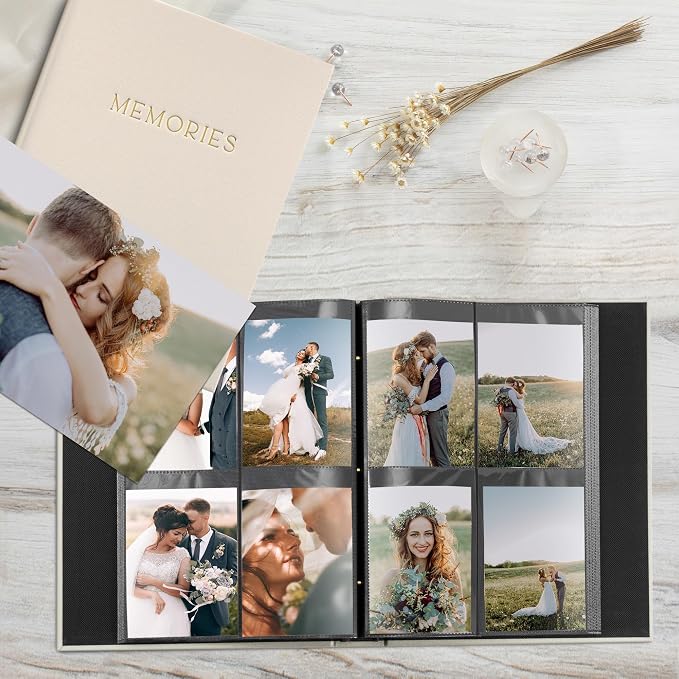Beautiful Linen Photo Album For 4x6 Photos - Safely Holds Up To 256 Pictures of Unique Memories - The Perfect Large Photo Book To Store All Pictures of Treasured Family, Baby or Wedding Moments