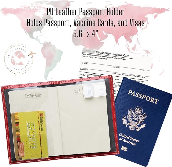 Chrome Passport Cover Vaccine Card Holder Combo, Passport Holder with Vaccine Card Slot (Red)