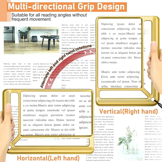 AKKYCVS 5X Full Page Magnifying Glass for Reading, Lightweight Rectangular Magnifier Provides Large Book Page Viewing Area, Handheld Magnifier for Reading Small Prints for Seniors, Low Vision-Gold