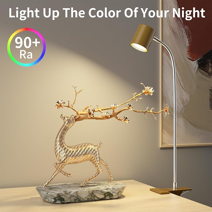 Dott Arts Desk Lamp,USB Clip On Light with 3 Color Modes,LED Reading Lamp | 360° Gooseneck Book Light,Eye-Care Reading Light for Home Office,10 Brightness Headboards Gold