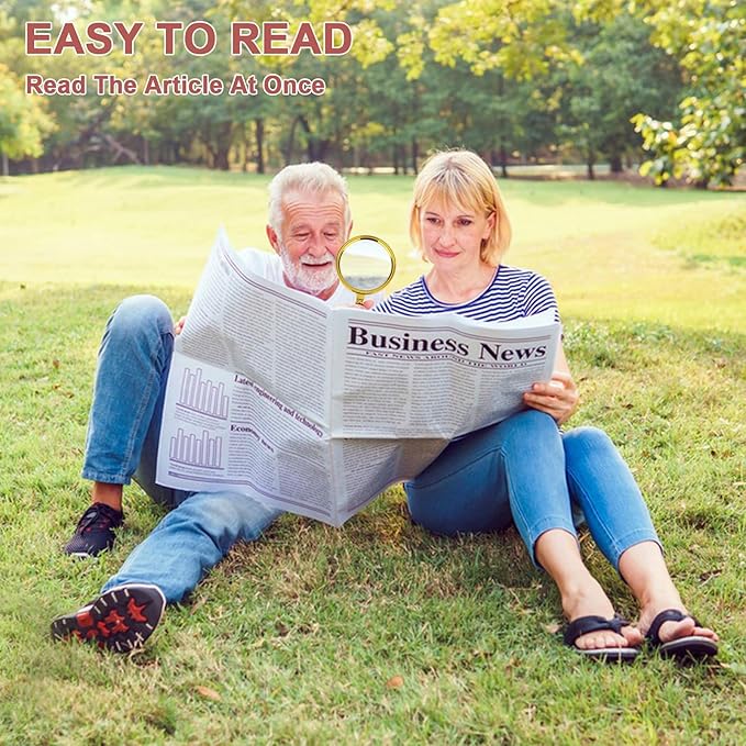 Rongon 5X Handheld Magnifier‌ with ‌Optical Glass Lens‌, 2Pack Vintage Gold Frame & Detachable ‌Rosewood Handle‌, ‌100MM Lens, Reading Magnifier‌ for Books/Newspapers, Jewelry & Hobby Observation