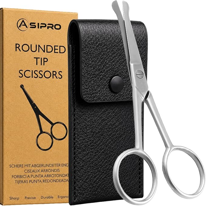 Nose Hair Scissors for Men & Women with Pouch Rounded Tip Scissor Blunt Nose Scissors Round Tip Scissor for Grooming Men Small Scissor for Nose Hair