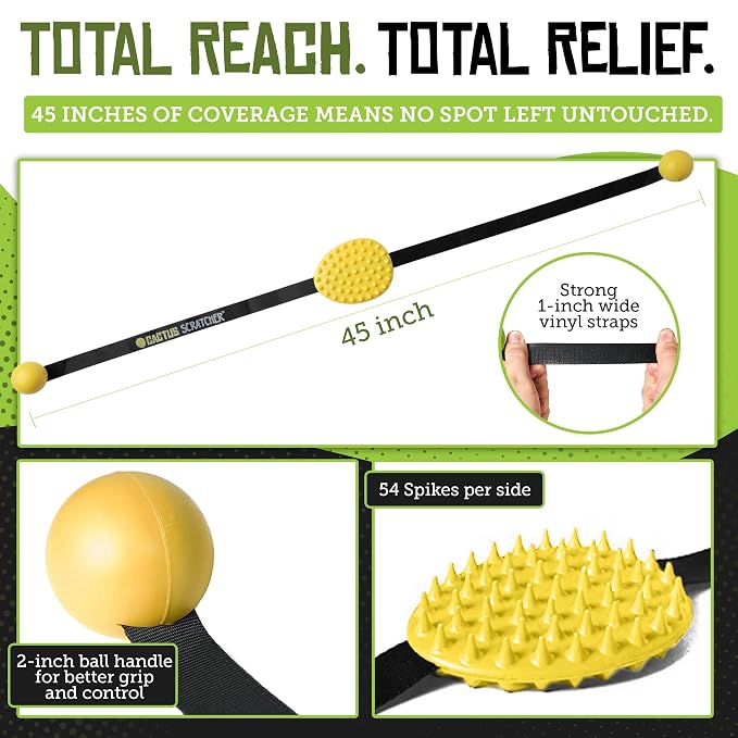 Original Back Scratcher - 2-Sided Back Scratching Tool for Hard-to-Reach Area, Durable 45" Strap with Ball Handles for Towel Like Operation, Universal Gifts for Men and Women, Yellow