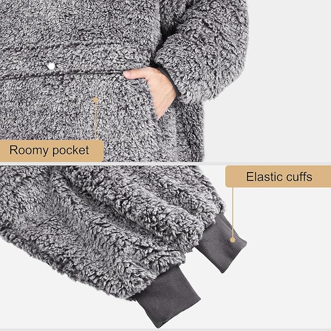 Catalonia Oversized Blanket Hoodie Sweatshirt, Wearable Sherpa Lounging Pullover for Adults Women Men