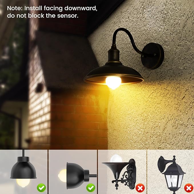 Motion Sensor Light Bulbs, E26 Dusk to Dawn Activated Security | Auto On/Off, Energy-Efficient, for Indoor Outdoor Lighting, Front Door Garage Basement Storage Closet, 120V, 2700K 2Pack