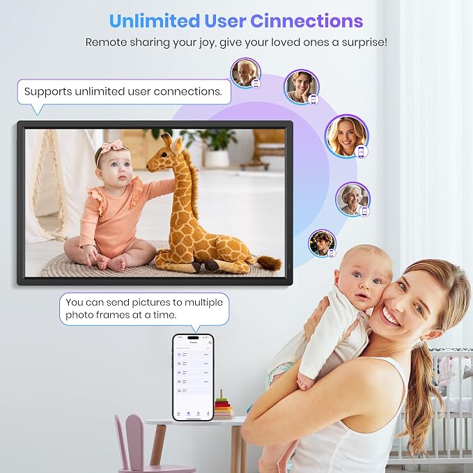 64GB 32" Large Digital Picture Frame, Uhale WiFi Electronic Photo Frames with 1920 x 1080 FHD IPS Screen, Support Auto-Rotate Wall Mounted SD&USB Card, Share Photos/Videos from Phone Instantly