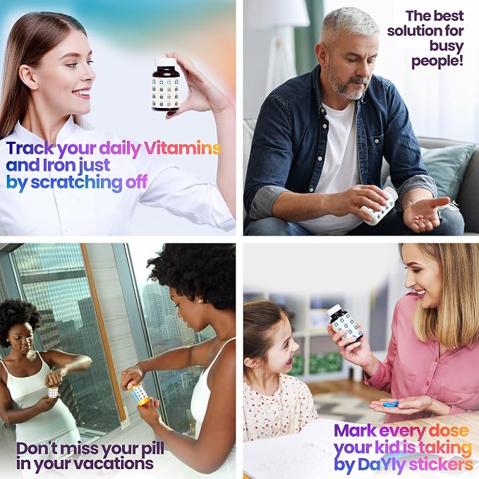 PILL IT DaYly Scratch Off Stickers, Daily Pill Reminder Medication Tracker, Pill Bottles Stickers, Portable Pill Tracker, Pill Organizer Alternative, Multi Dose, Kids, Pet, Travel, Prenatal Vitamins