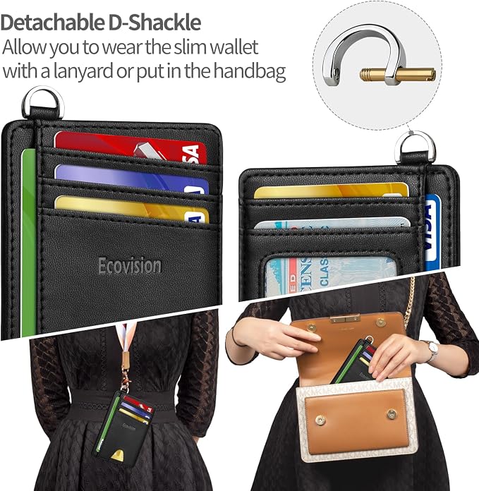Slim Minimalist Front Pocket Wallet, RFID Blocking Credit Card Holder Wallet with Detachable D-Shackle for Men Women