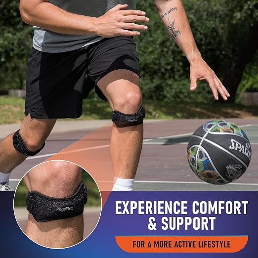 PhysFlex 2 Pack Patellar Tendon Support Strap - Knee Brace for Pain Relief, Patella Band for Basketball, Jumpers Knee, Tendonitis, Adjustable Patella Stabilizer Strap for Men & Women