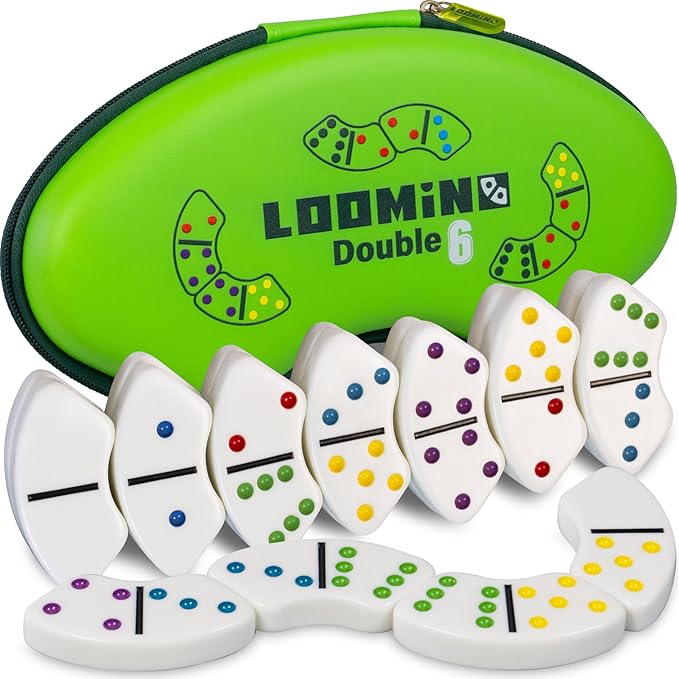 Queensell Loomino - Domino Set for Kids and Adults - New Generation of Dominoes Game - Family Board Game for Kids and Adults