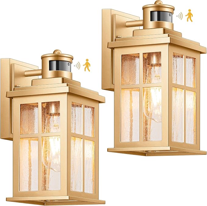 VIANIS 2 Pack Motion Sensor Outdoor Wall Lights, Modern Gold Exterior Garage Lighting Fixtures Wall Mount for House, Anti-Rust Waterproof Dusk to Dawn Front Porch Lights Wall Lantern Sconce for Patio | Anti-Rust Waterproof, Fade-resistant, Modern Gold ...