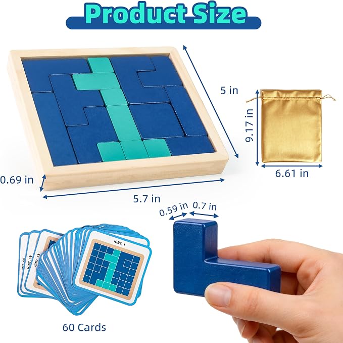 Wooden Puzzle, Memory Care Dementia & Alzheimer’s Seniors w/Storage Tray | 60 Graded Cognitive Support Levels, Easy-Grasp Wood Blocks, Multi-Use Sensory Fidget Tray for Home & Facility Memory Care